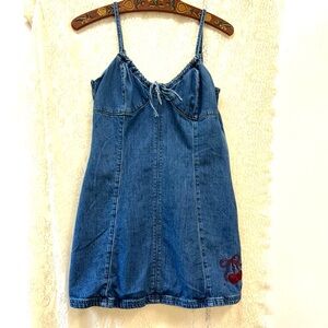 Hollister denim cherry graphic mini dress medium cotton